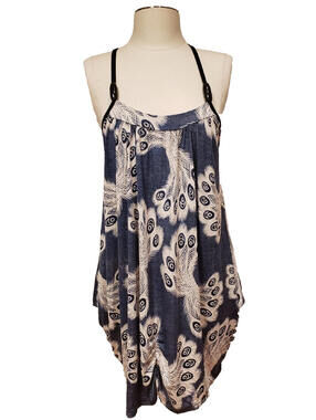 Peacock Feather Pattern Bohemia Strap Summer Dress Sz Large, Pre-owned